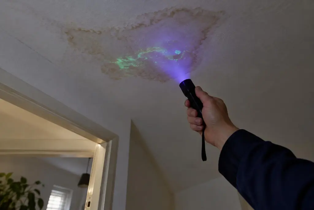 Lekdetectie Gorinchem – kleurstof controleren op het plafond met uv-licht