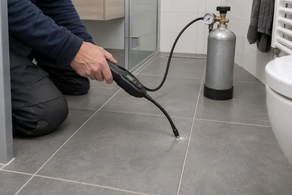 Lekdetectie Gorinchem – technicus spoort met tracergas een lekkage op in de vloer